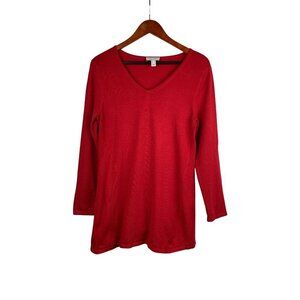 Susan Graver Modern Essentials Red V-Neck Long Sleeve Top Womens Size S